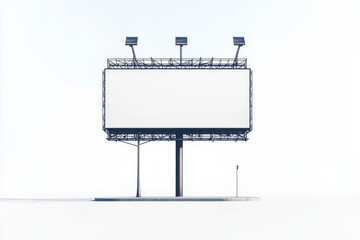 Obraz premium A blank billboard towers over an empty roadside location, offering space for advertisements under a bright blue sky