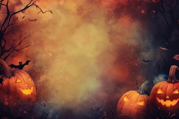 Naklejka premium Halloween-themed blank sign template with pumpkins and a spooky background Generative AI