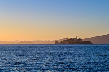 Sunset over Alcatraz Island in San Francisco Bay