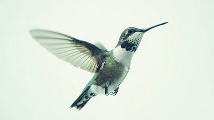 Fototapeta premium A Hummingbird in Flight Against a White Background