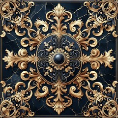 Seamless 3D render of a vintage background with gold floral elements and ornament