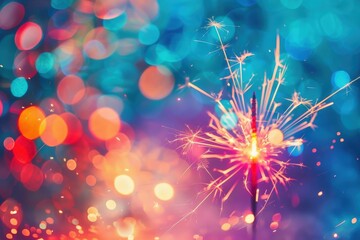 Obraz premium A fireworks display is lit up in the night sky, with the colors purple and blue, generative ai image