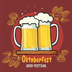 Beer Day, Oktoberfest, beer glasses with foam, isolated, vector
