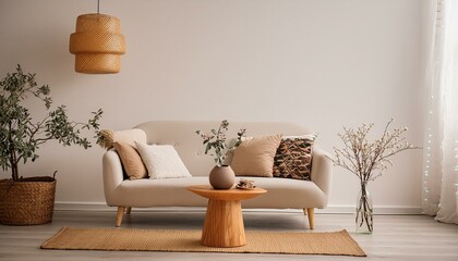 Salon moderne minimaliste, maquette de salon dans le style scandinave