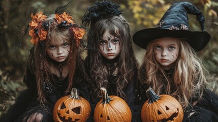 Obraz premium Halloween Witch Costumes and Pumpkin Decor Set