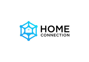 Smart home logo vector design with connection symbol.