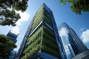 Obraz premium Futuristic vertical garden on a city skyscraper showcasing smart urban agriculture and sustainability