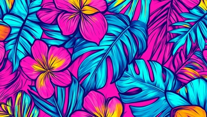Fototapeta premium Vibrant Exotic Pattern Featuring Pink, Turquoise, and Magenta Elements