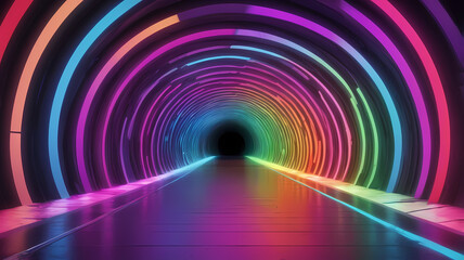 Fototapeta premium Vibrant Rainbow Tunnel with Pulsating Light and Gradient Effect