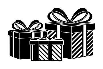 Gift box icons in Trendy Flat style. Gift boxes with ribbon icons Set. Gift box flat line silhouette set.