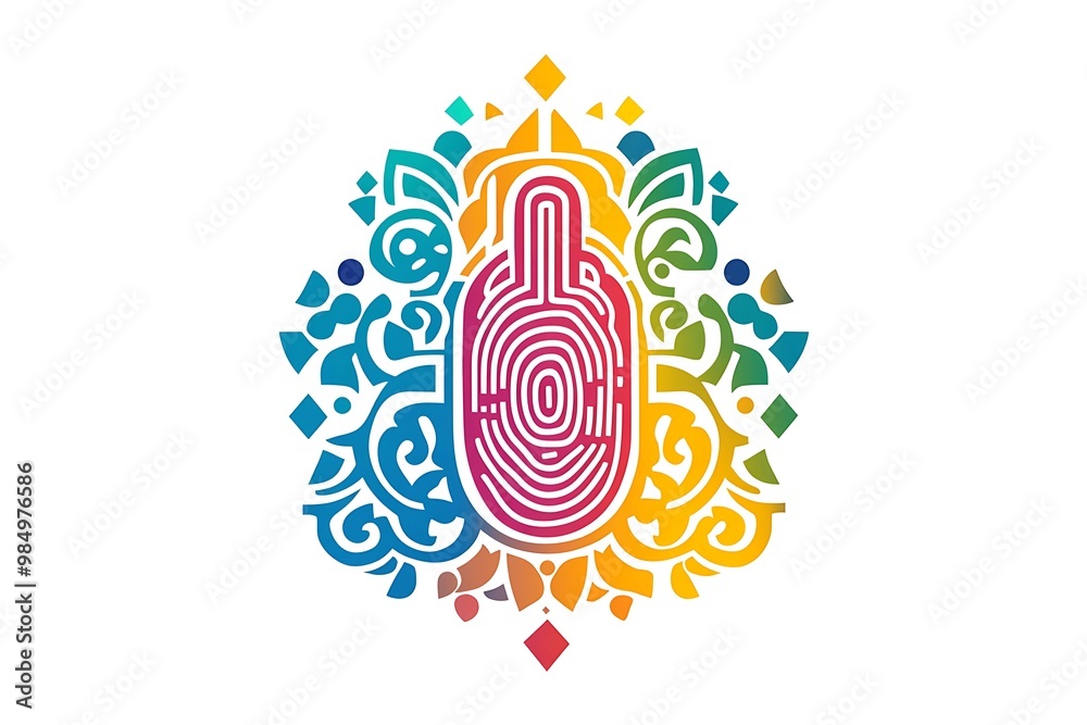 Poster Colorful abstract fingerprint design with floral patterns