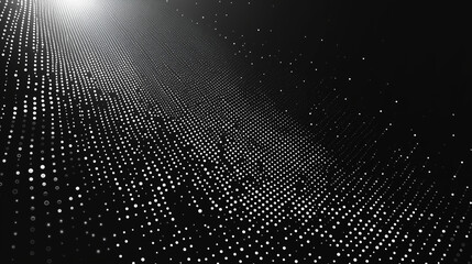 Abstract Halftone Dot Pattern With Fading Perspective In Black And White