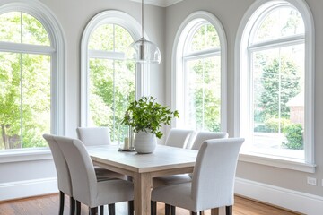 Modern Urban Dining Room Interior Design with Arched Windows