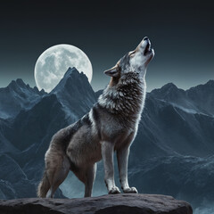 wolf howling at the moon