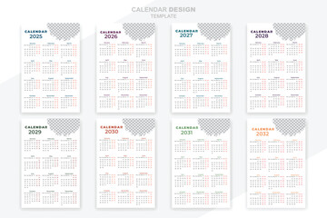 Calendar 2025 - 2032 years unique set collection design template