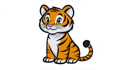 A friendly tiger sitting designed as a children's coloring book illustration.