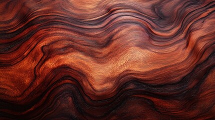 Fototapeta premium A close-up of a mahogany wood texture showcasing rich, flowing grain patterns in deep tones, highlighting the elegance and craftsmanship of natural wood.