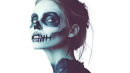 Scary Halloween vampire and witch with skulls in a creepy, cartoonish style