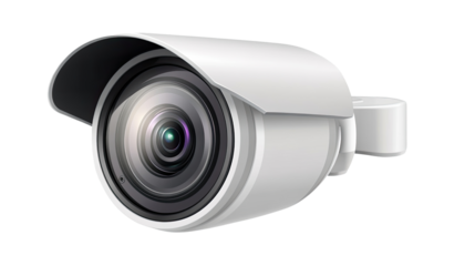 Digital video camera isolated on white background with sleek design and zoom lens