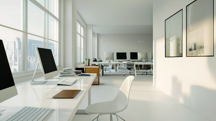 Minimalistic design studio with a clean, white background.