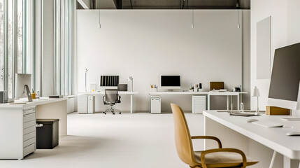 Minimalistic design studio with a clean, white background.