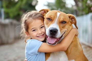 A child hugging a big dog, showing unconditional love and protection