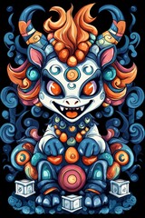 Colorful Fantasy Creature with Third Eye and Ornate Decorations