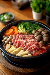 Sukiyaki, Japanese beef hot pot with vegetables and mushrooms