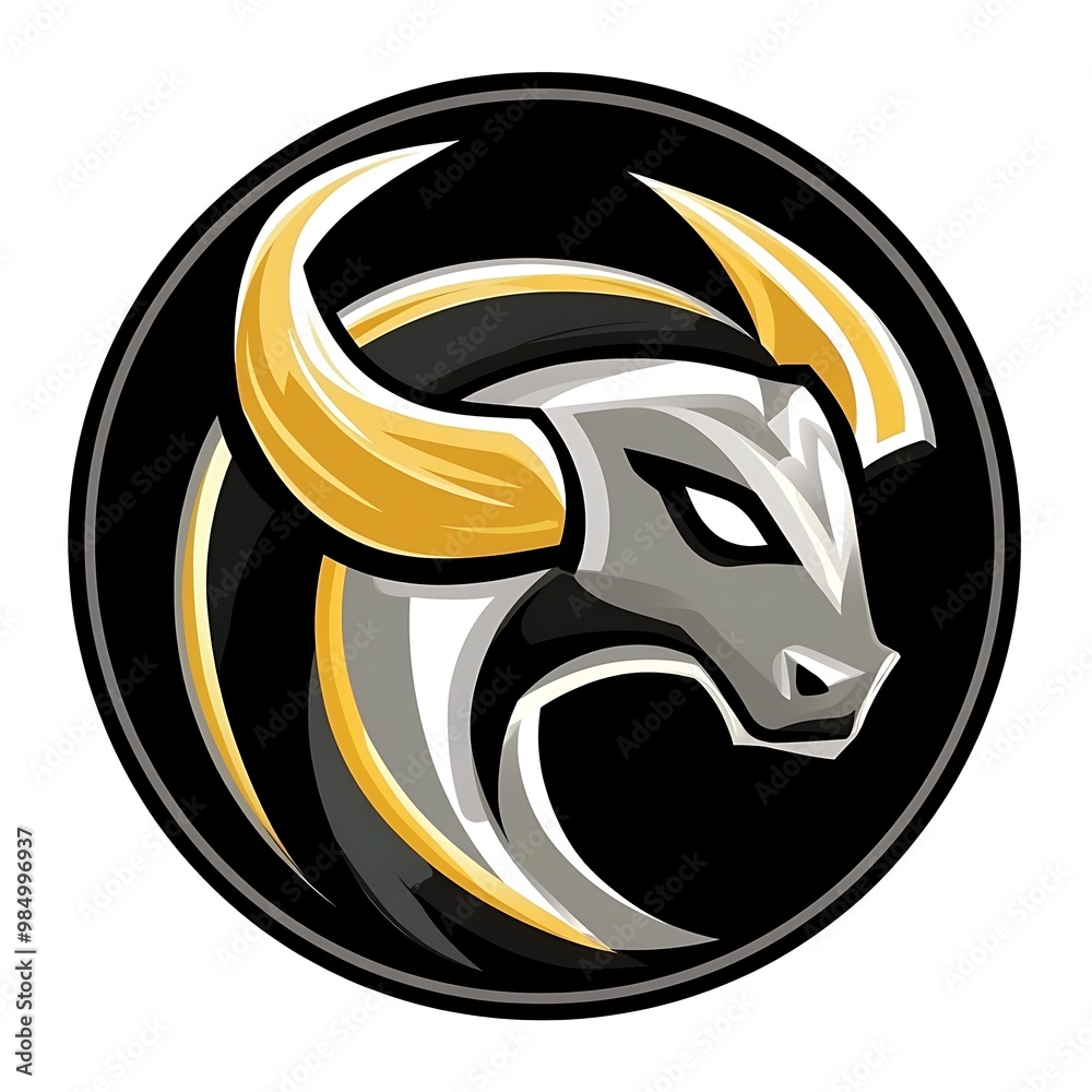 Canvas Prints Bull Mascot Logo Design, Black Gold Silver Circle