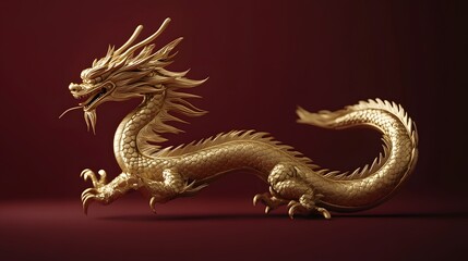 Obraz premium Sophisticated 3D Model of a Golden Chinese Dragon Statue Isolated on White for Elite Artistic Displays