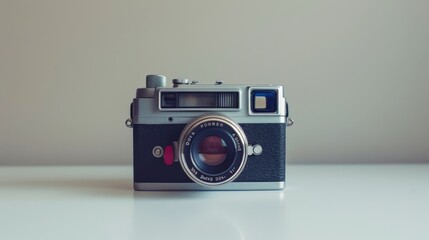 vintage Polaroid camera on a modern, minimalist white table