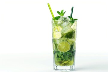 Mojito cocktail on white background.