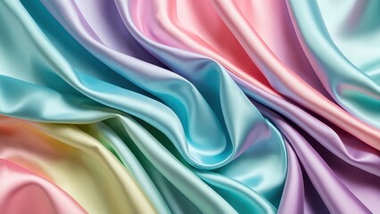 Obraz premium A vibrant display of silky fabric in pastel colors, showcasing smooth textures and flowing patterns.