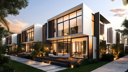 Fototapeta premium Elegant Modern Townhouses and Villas Showcasing Investment Opportunities in the Real Estate Market