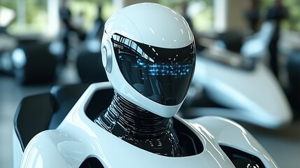 Obraz premium Advanced aerospace facility showcases AI-driven robots assembling spacecraft for interplanetary missions in a futuristic environment. Generative AI