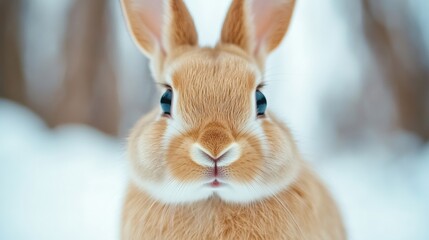 Obraz premium A close up of a rabbit looking at the camera in snow, AI