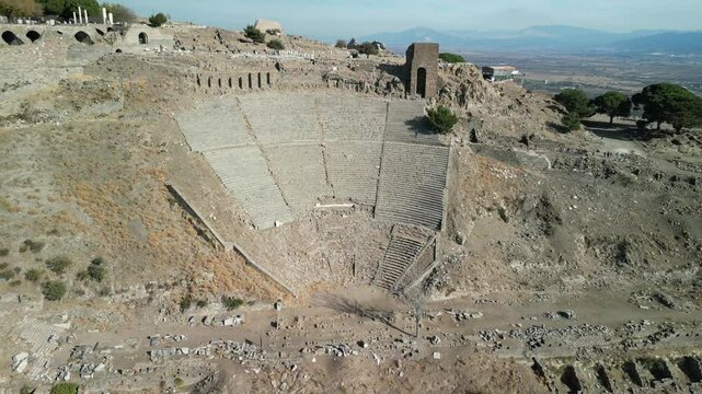 The Acropolis of Pergamon Ancient City Ruins in Bergama, Izmir, Turkey