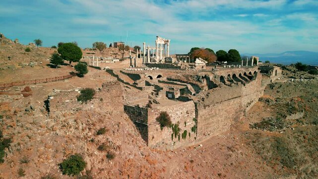 The Acropolis of Pergamon Ancient City Ruins in Bergama, Izmir, Turkey