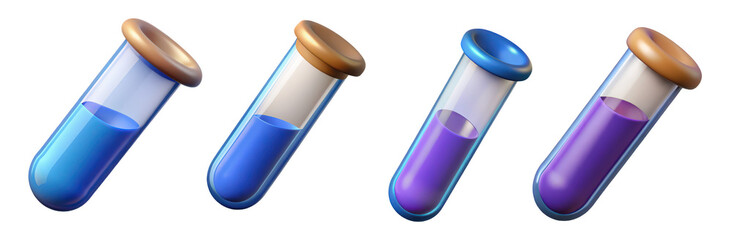 PNG Test Tube 3d collection, in cartoon style minimal on transparent, white background, isolate
