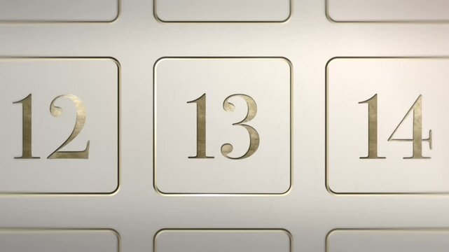 Advent Calendar door reveal Number 13, white cream gold, Christmas door green screen sting transition animation