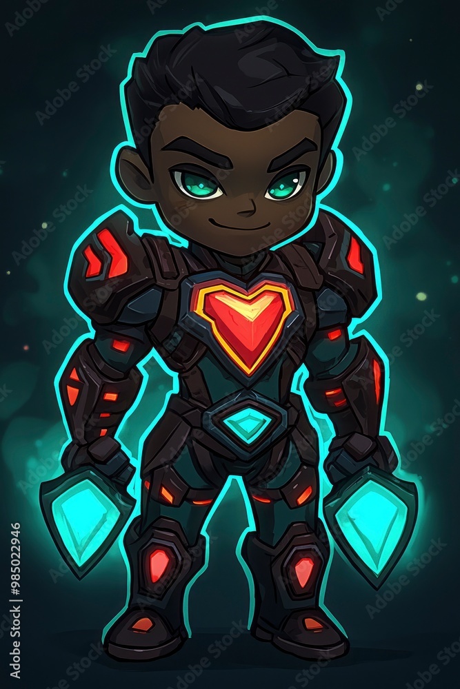 Sticker Chibi Super Hero with Red and Blue Armor