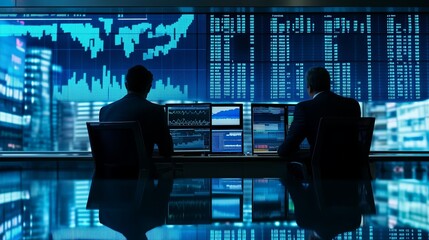 trader in glasses analyzes stock growth chart	

