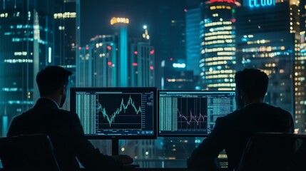 trader in glasses analyzes stock growth chart	
