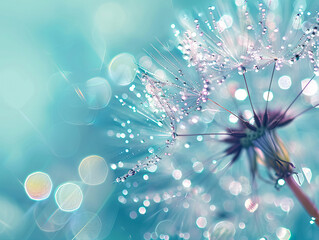 A dandelion with water droplets on it is the main focus of the image, generative ai image.,