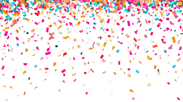 Colorful confetti splash on a white background, creating a vibrant and festive pattern perfect for celebrations and decorations