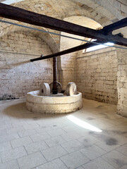 Santa Maria di Cerrate Abbey. Lecce. Apulia. Italy. The hypogeum olive press