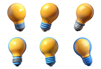 PNG light bulb 3d collection, in cartoon style minimal on transparent, white background, isolate
