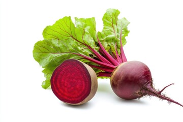 Isolated Beetroot. Whole single beetroot with leaves isolated on white background with clipping path