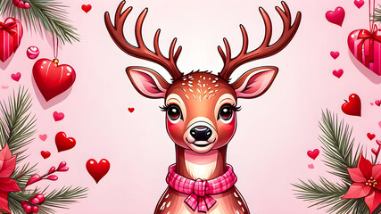 Naklejka premium cute deer with gifts. festive new year concept 