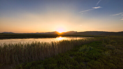 Albufera de Mallorca at sunset Spain